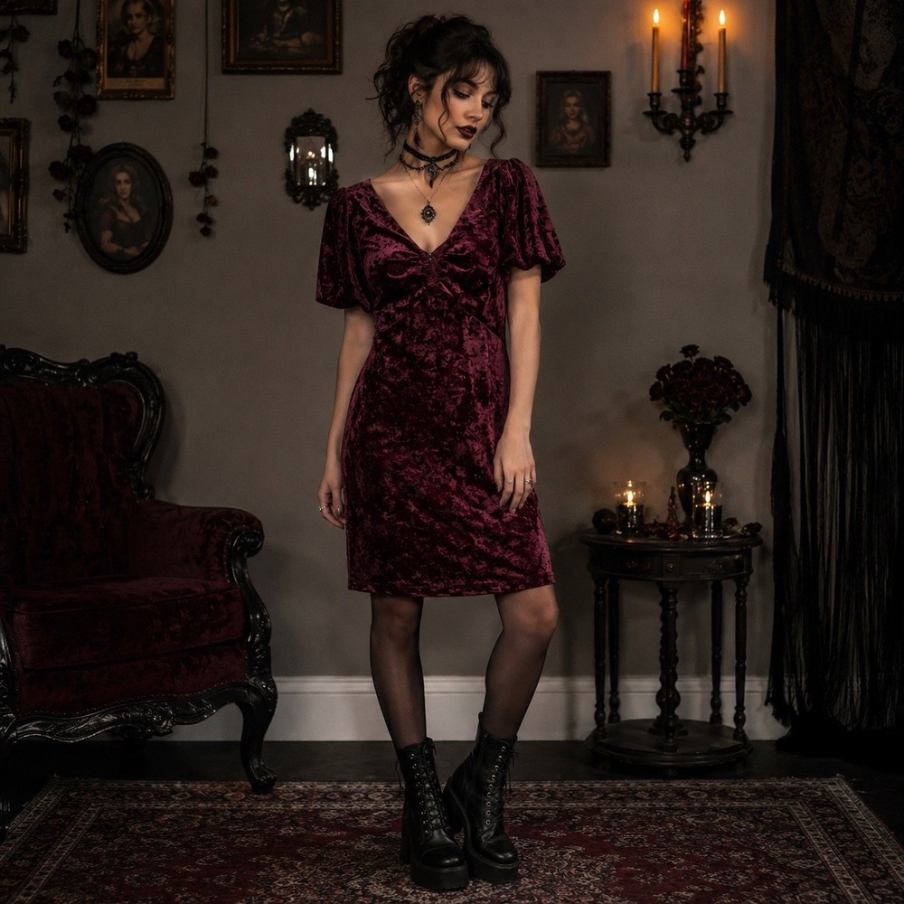 Guess Women's Burgundy Crushed Velvet Sheath Dress Size 12 Dark Romantic Goth